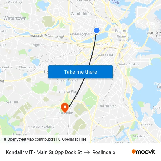 Kendall/MIT - Main St Opp Dock St to Roslindale map