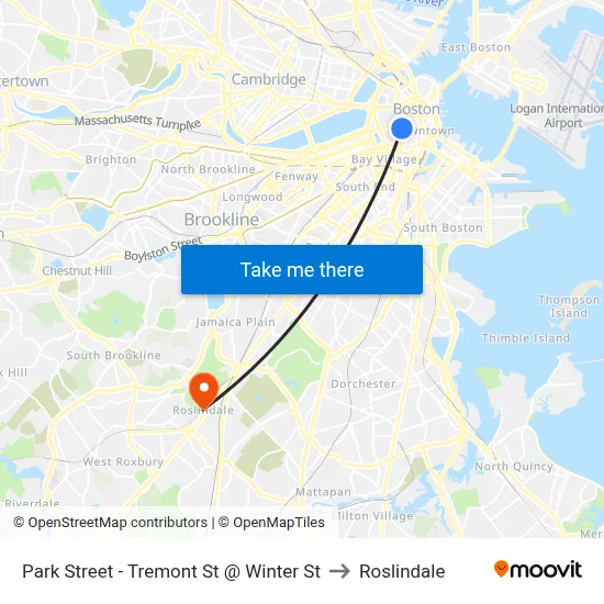 Park Street - Tremont St @ Winter St to Roslindale map