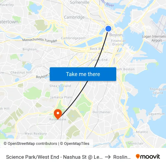 Science Park/West End - Nashua St @ Leverett Cir to Roslindale map
