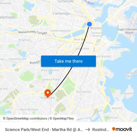 Science Park/West End - Martha Rd @ Amy Ct to Roslindale map