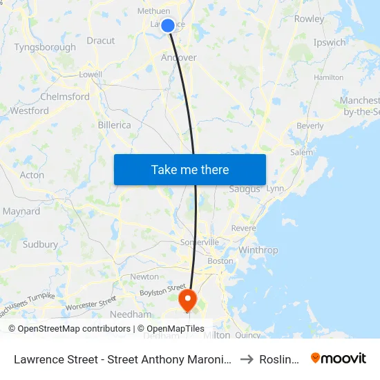 Lawrence Street - Street Anthony Maronite Church to Roslindale map
