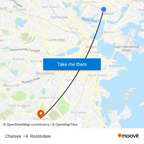 Chelsea to Roslindale map