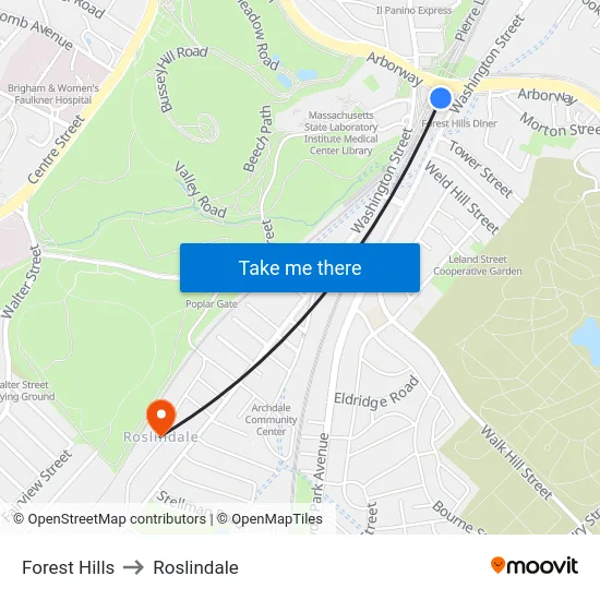 Forest Hills to Roslindale map