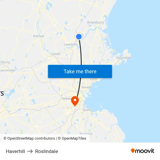 Haverhill to Roslindale map