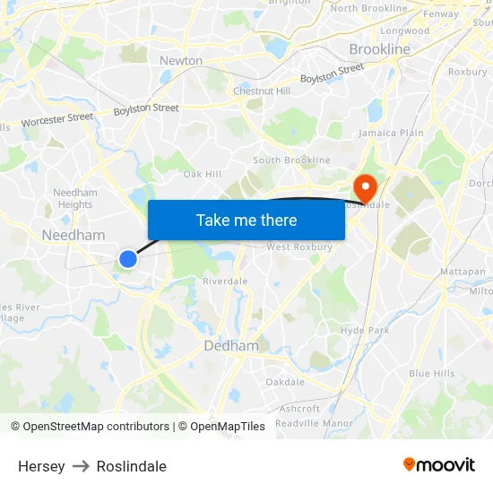Hersey to Roslindale map