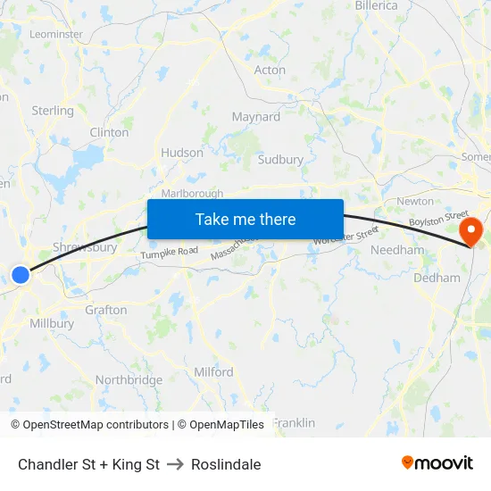 Chandler St + King St to Roslindale map