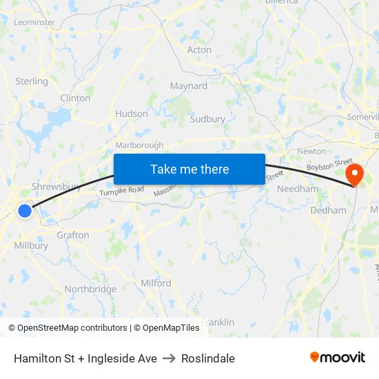 Hamilton St + Ingleside Ave to Roslindale map