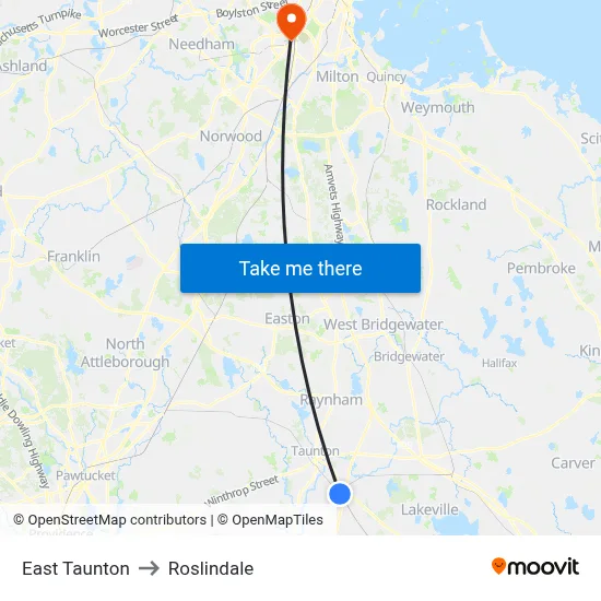 East Taunton to Roslindale map