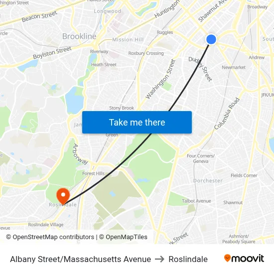 Albany Street/Massachusetts Avenue to Roslindale map