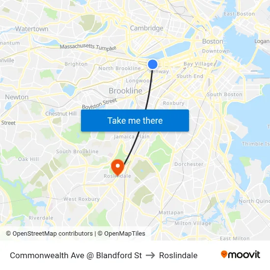 Commonwealth Ave @ Blandford St to Roslindale map