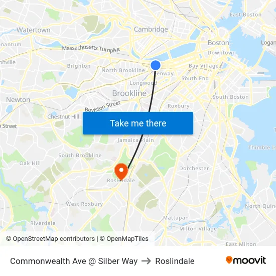 Commonwealth Ave @ Silber Way to Roslindale map