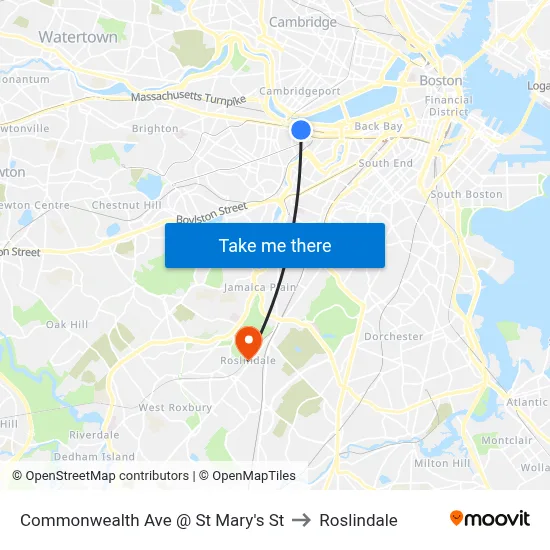 Commonwealth Ave @ St Mary's St to Roslindale map