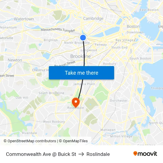 Commonwealth Ave @ Buick St to Roslindale map