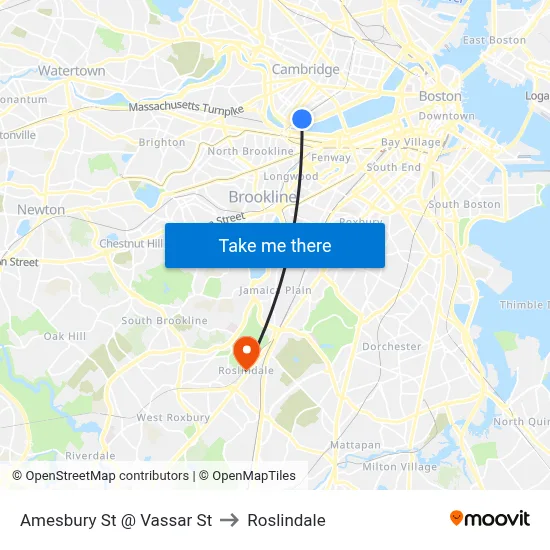 Amesbury St @ Vassar St to Roslindale map