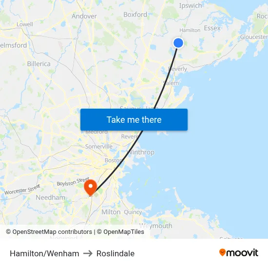 Hamilton/Wenham to Roslindale map