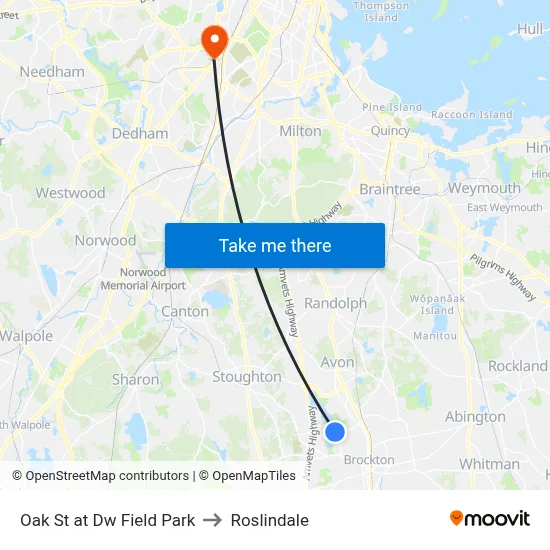 Oak St at Dw Field Park to Roslindale map