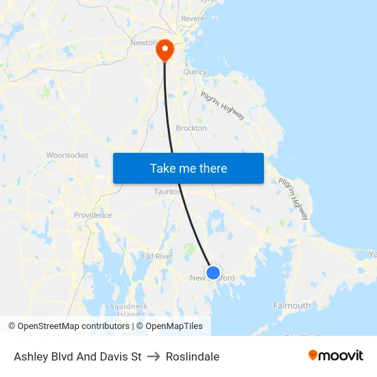 Ashley Blvd And Davis St to Roslindale map