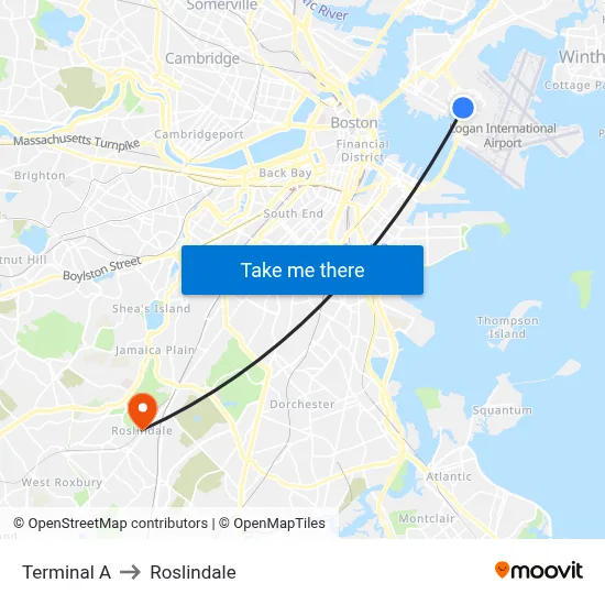 Terminal A to Roslindale map