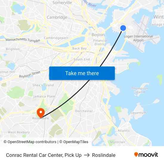 Conrac Rental Car Center, Pick Up to Roslindale map