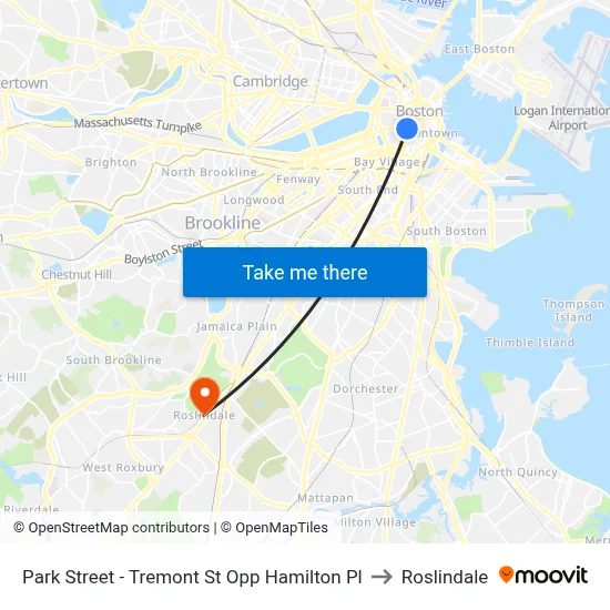 Park Street - Tremont St Opp Hamilton Pl to Roslindale map