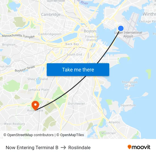 Now Entering Terminal B to Roslindale map