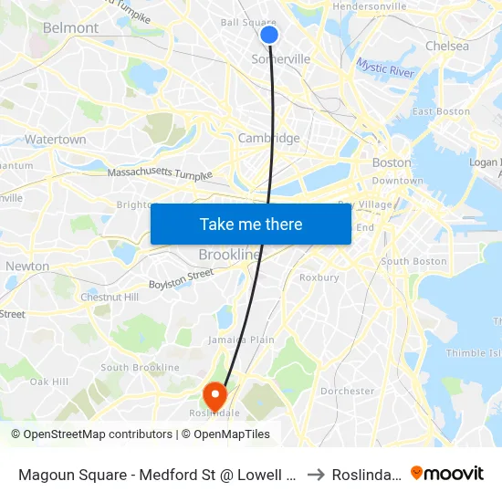 Magoun Square - Medford St @ Lowell St to Roslindale map