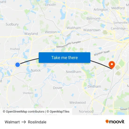 Walmart to Roslindale map