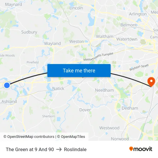 The Green at 9 And 90 to Roslindale map