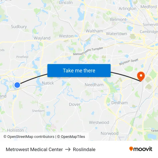 Metrowest Medical Center to Roslindale map
