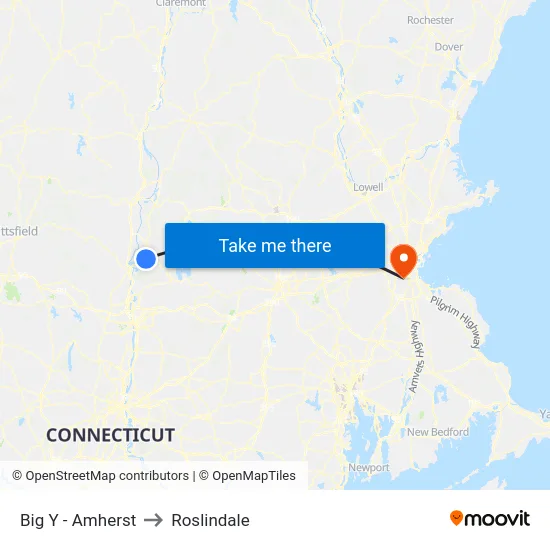 Big Y - Amherst to Roslindale map