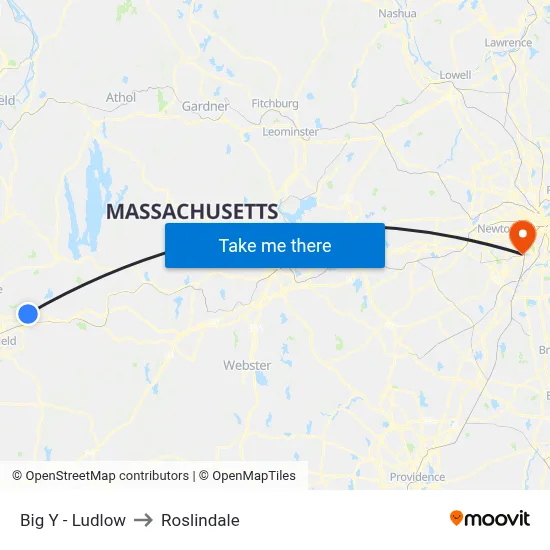 Big Y - Ludlow to Roslindale map