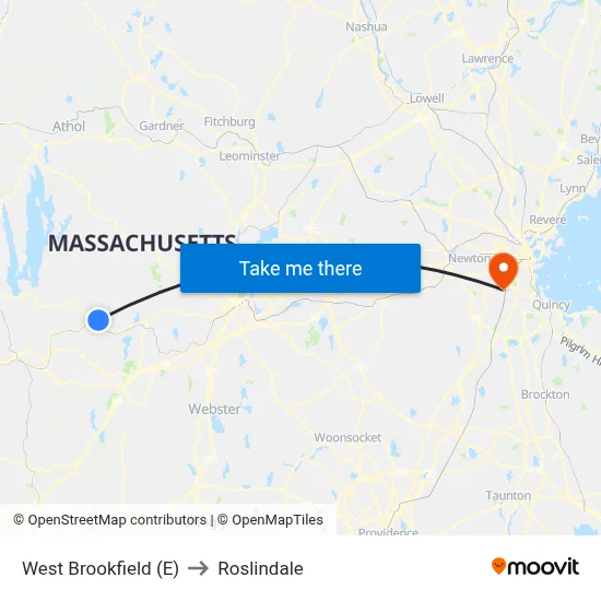 West Brookfield (E) to Roslindale map