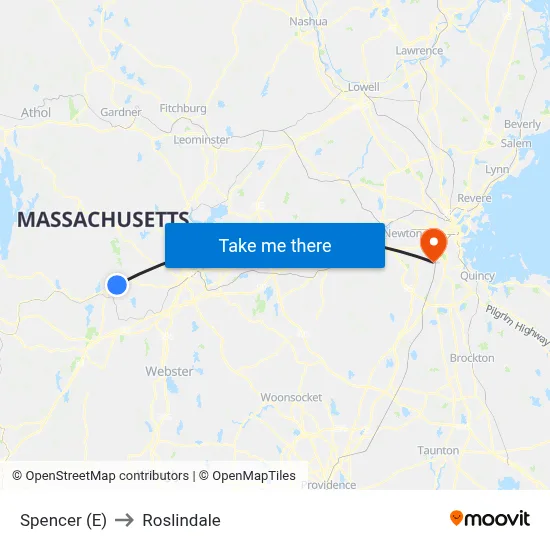 Spencer (E) to Roslindale map