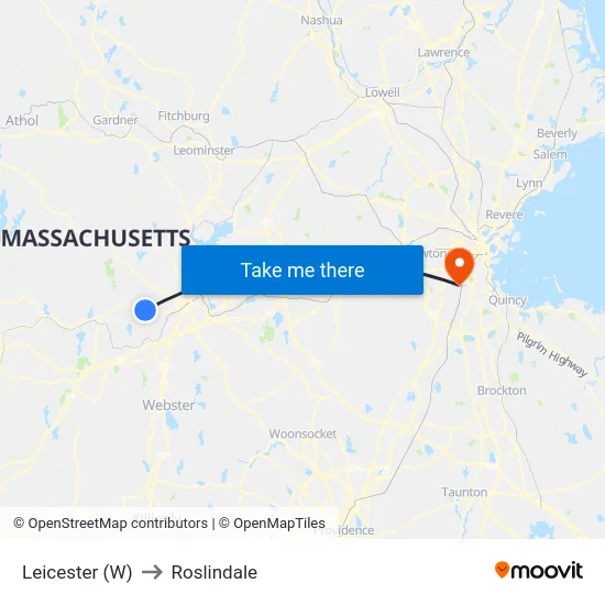 Leicester (W) to Roslindale map