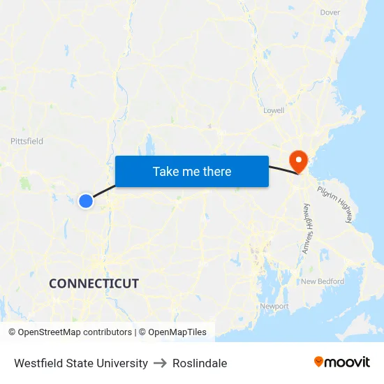 Westfield State University to Roslindale map