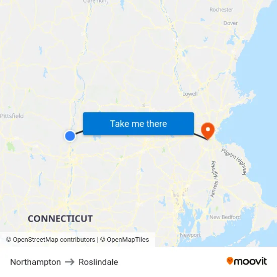 Northampton to Roslindale map