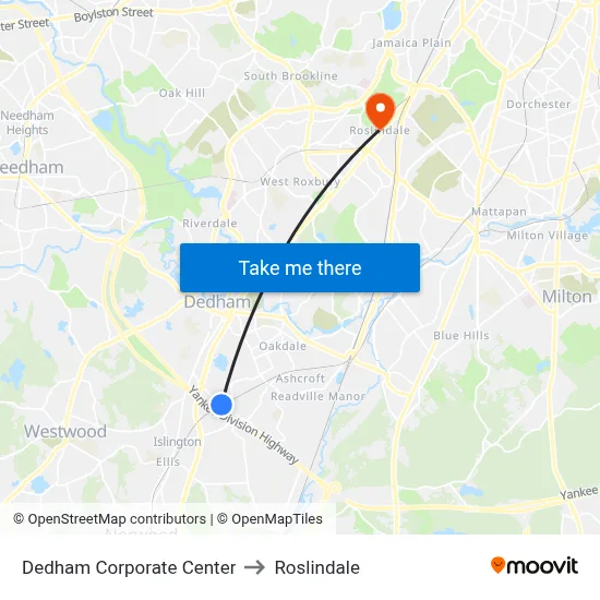 Dedham Corporate Center to Roslindale map