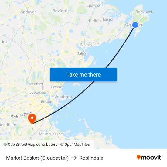 Market Basket (Gloucester) to Roslindale map