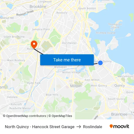 North Quincy - Hancock Street Garage to Roslindale map