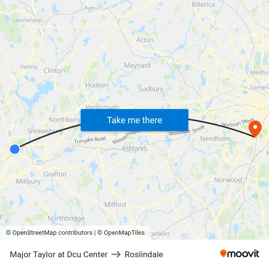 Major Taylor at Dcu Center to Roslindale map