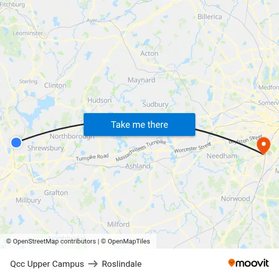 Qcc Upper Campus to Roslindale map