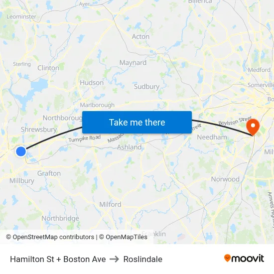 Hamilton St + Boston Ave to Roslindale map