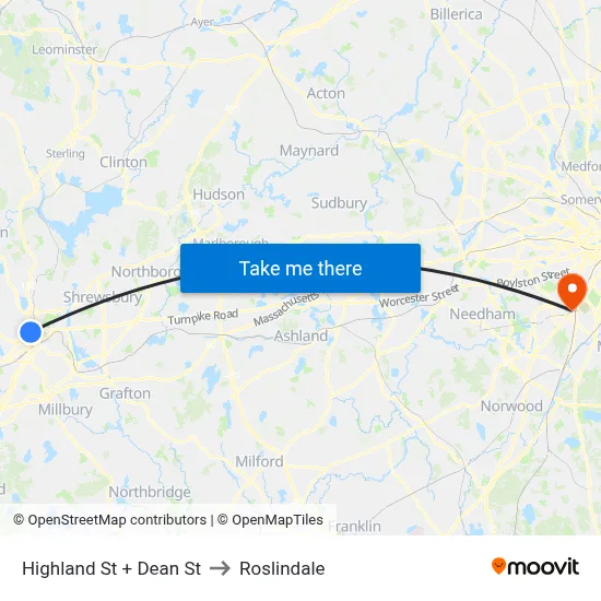 Highland St + Dean St to Roslindale map