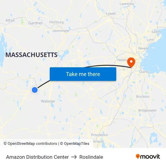 Amazon Distribution Center to Roslindale map