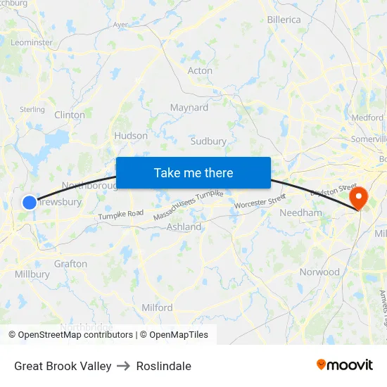 Great Brook Valley to Roslindale map