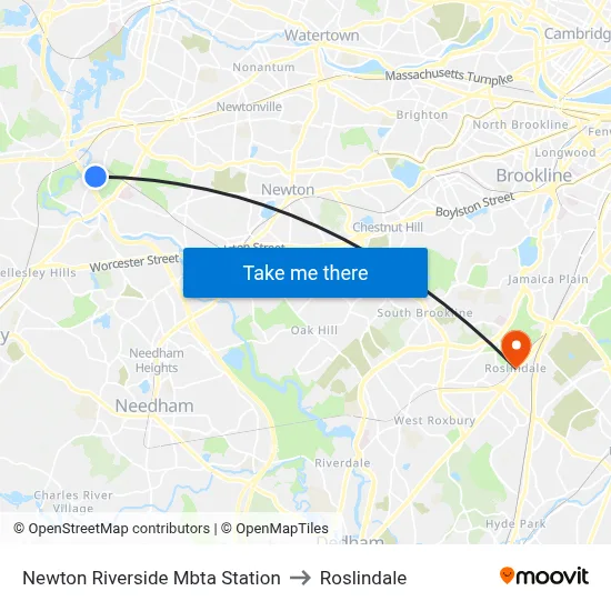 Newton Riverside Mbta Station to Roslindale map