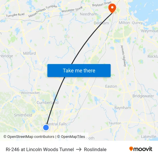 Ri-246 at Lincoln Woods Tunnel to Roslindale map