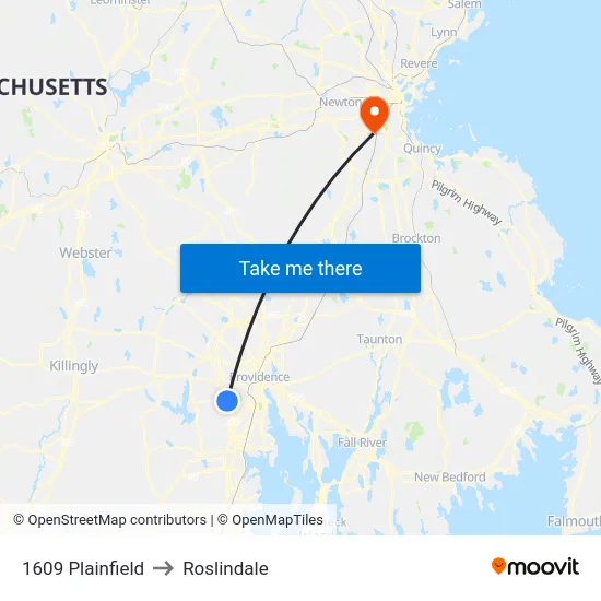 1609 Plainfield to Roslindale map