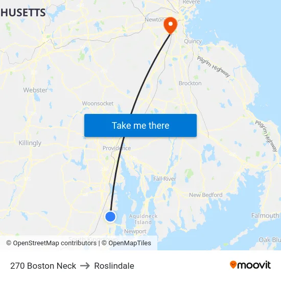270 Boston Neck to Roslindale map