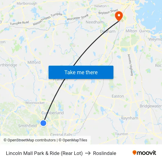 Lincoln Mall Park & Ride (Rear Lot) to Roslindale map